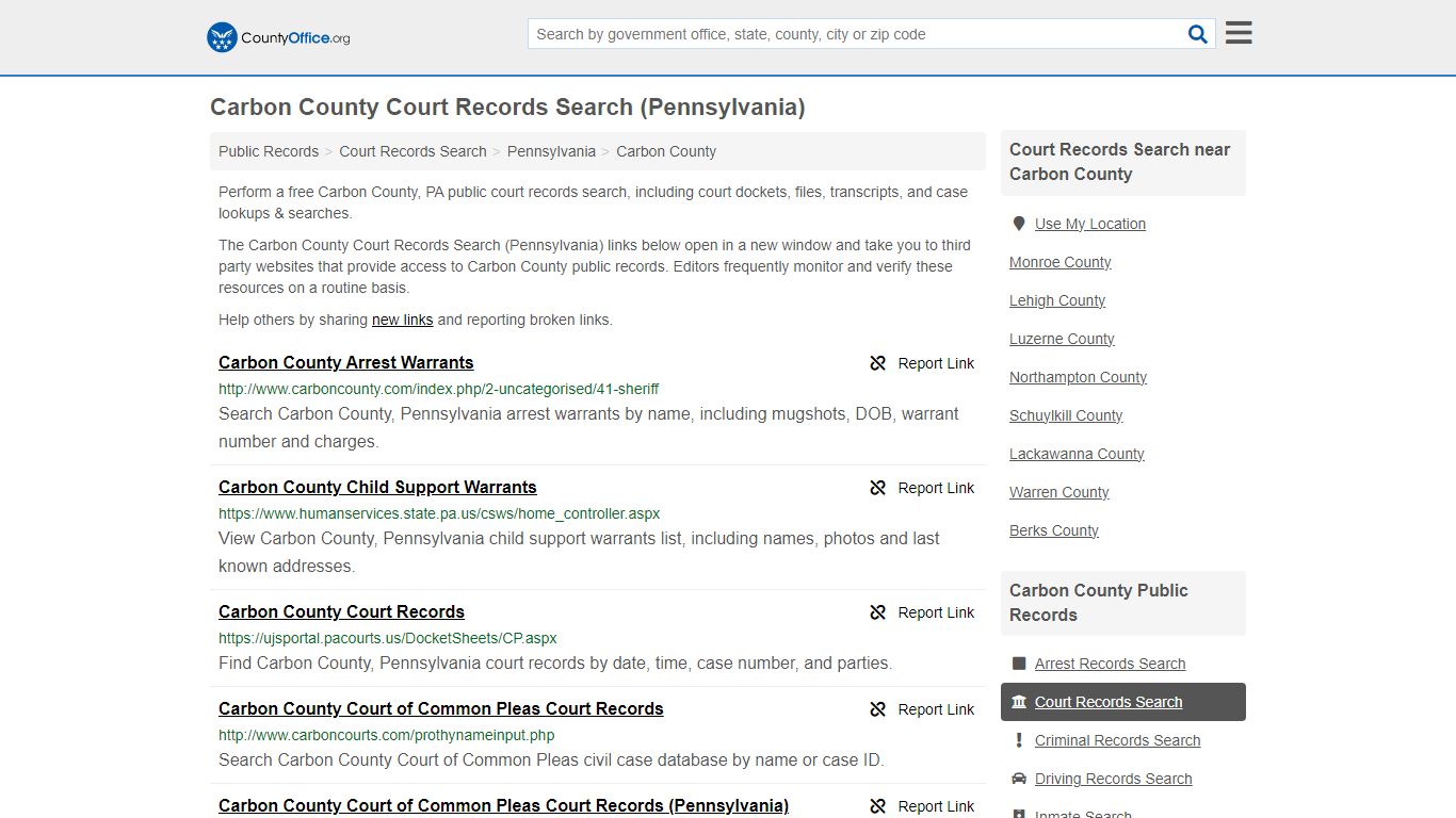 Carbon County Court Records Search (Pennsylvania) - County Office