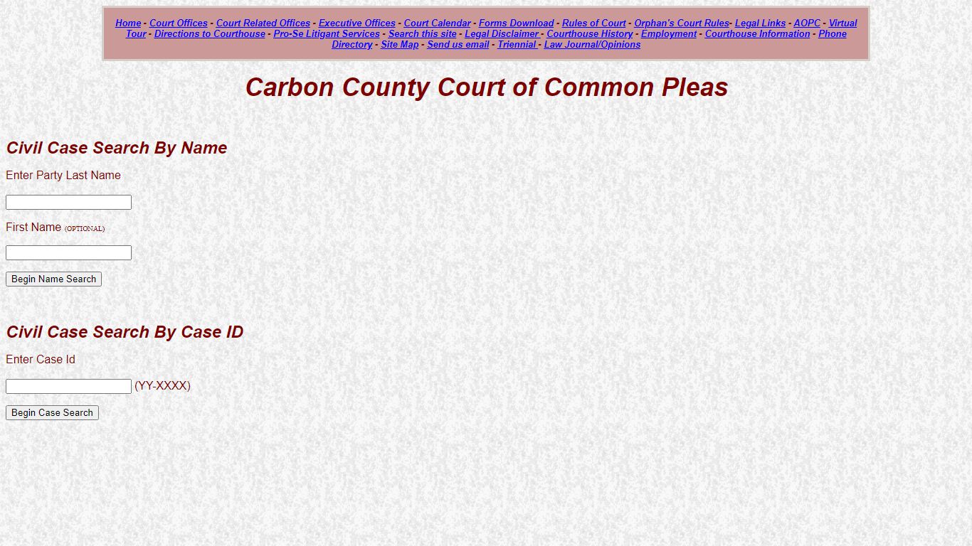 Civil Case Search - Carbon County Court of Common Pleas